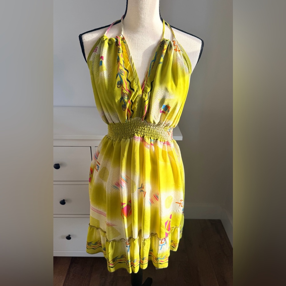 Lime Halter Dress with Smocked Waist